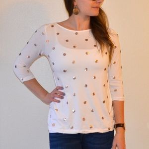 Rose Gold Sequin Polka Dot 3/4 Sleeve Shirt